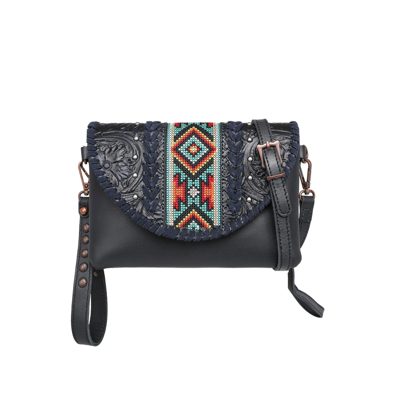 RLC-L153 Montana West Real Leather Tooled Collection Crossbody/Wristlet