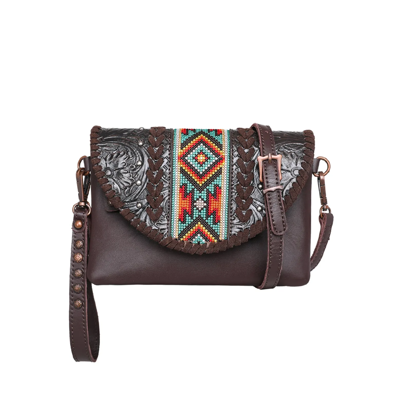 RLC-L153 Montana West Real Leather Tooled Collection Crossbody/Wristlet