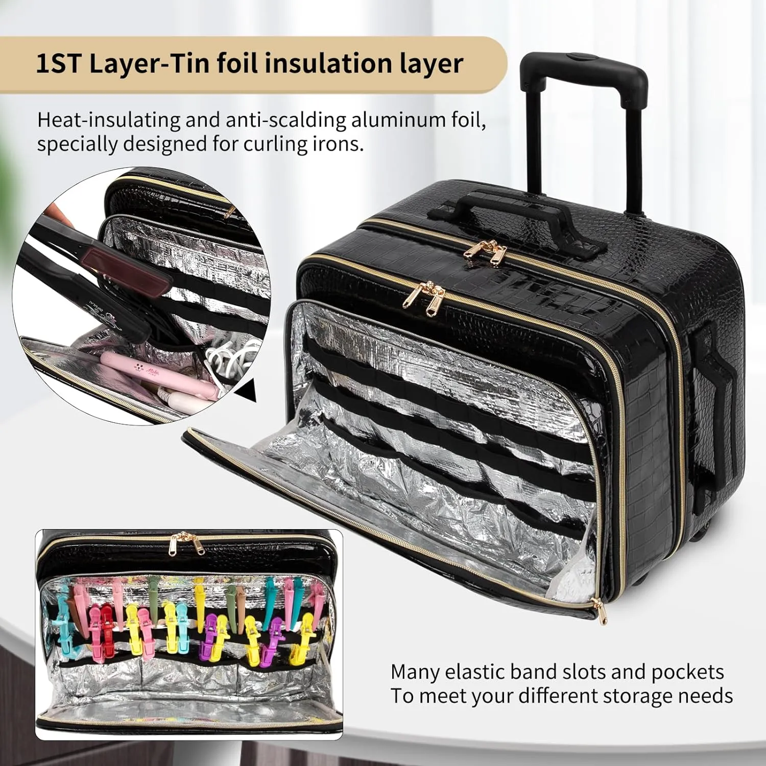 Rolling Extra Large 3 Layers Makeup Train Case with 3pcs Traveling Bags