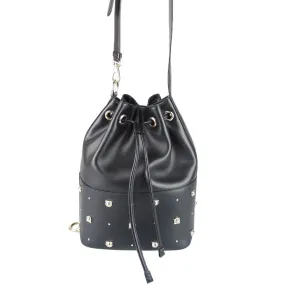 Salvator Feragamo Black Smooth Logo Studded Bucket Bag