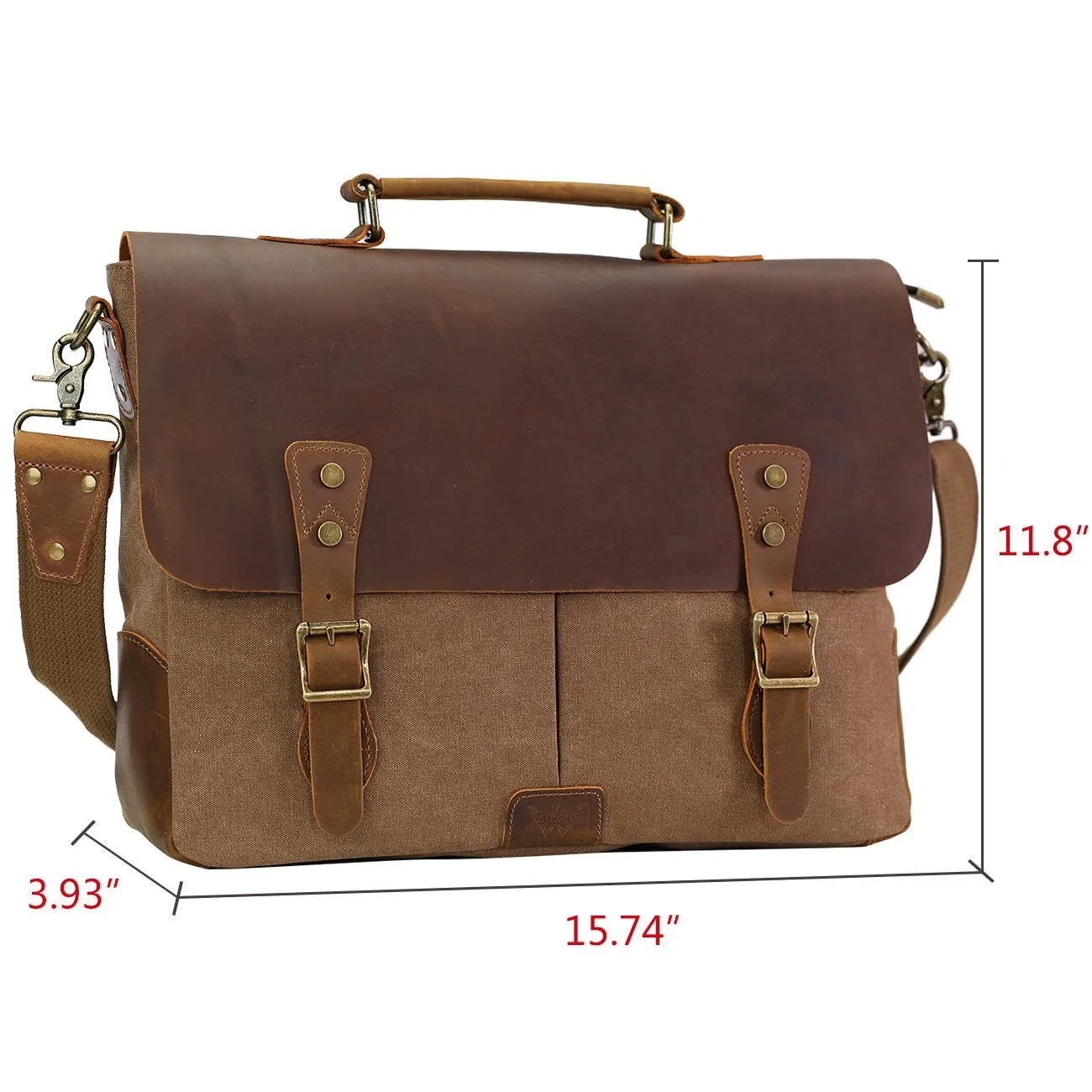 Satchel Messenger Bag for men Vintage Real Leather Canvas 15.6-inch Laptop messenger bag/ Briefcase