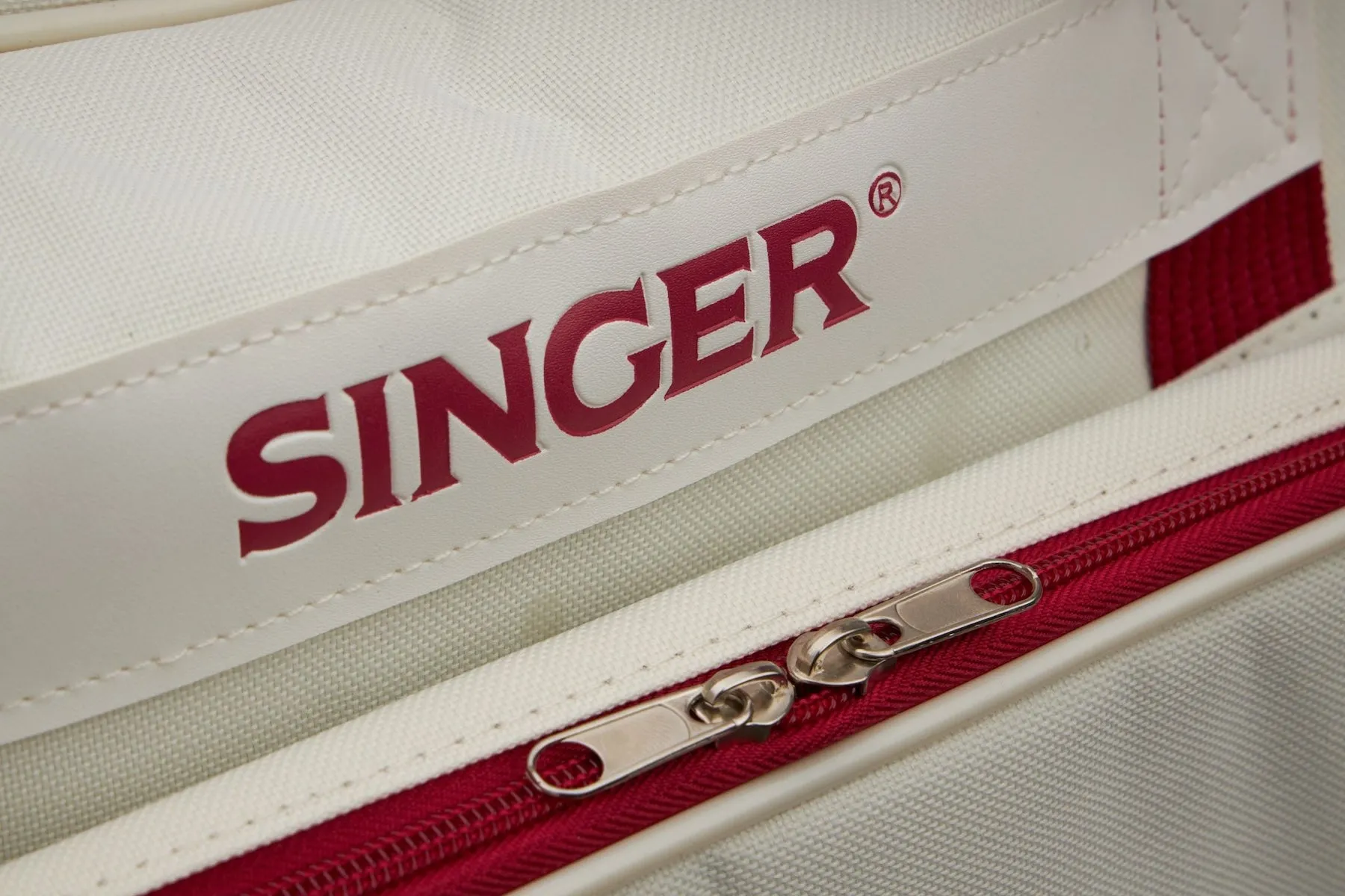 SINGER® Cream/Red Universal Tote Bag