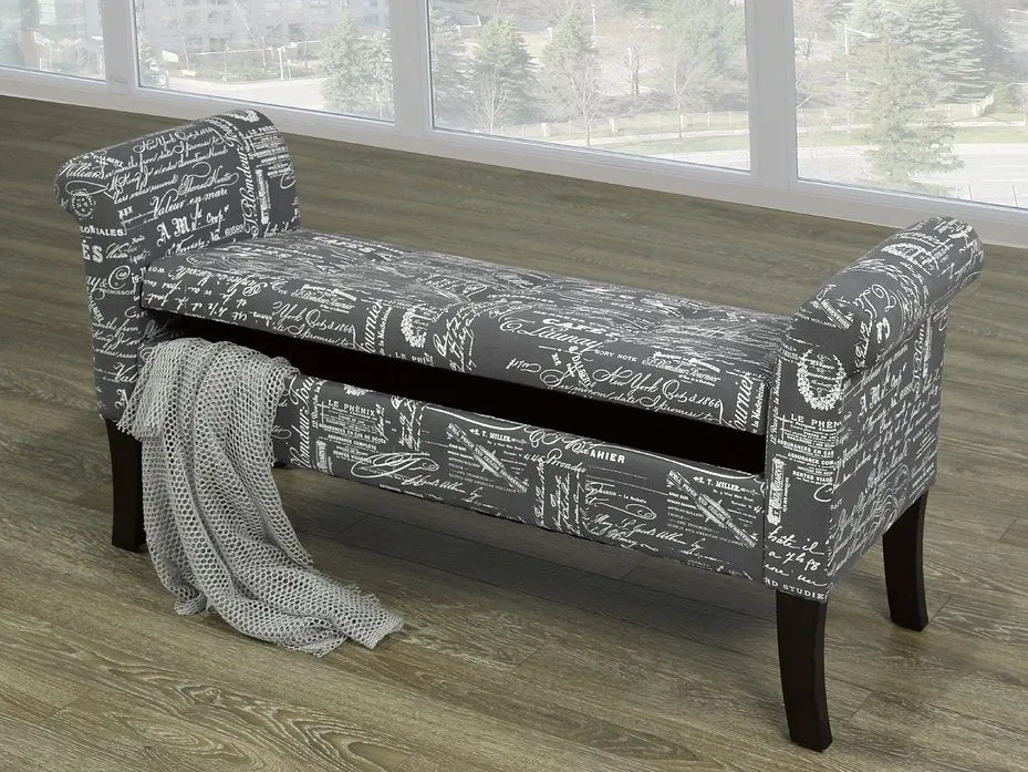 Sleek and Simple Storage Bench in Grey French Fabric