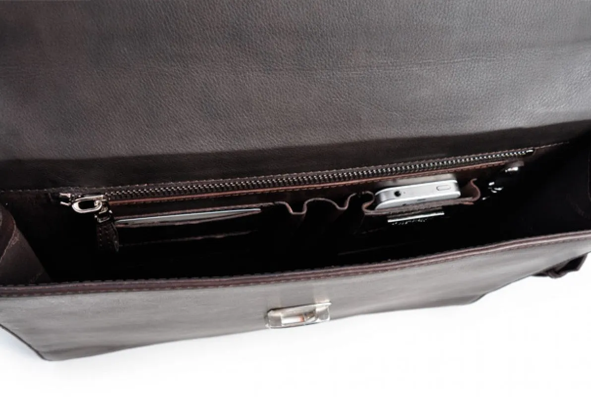 Slim Leather Briefcase - The Forza - Walnut Brown