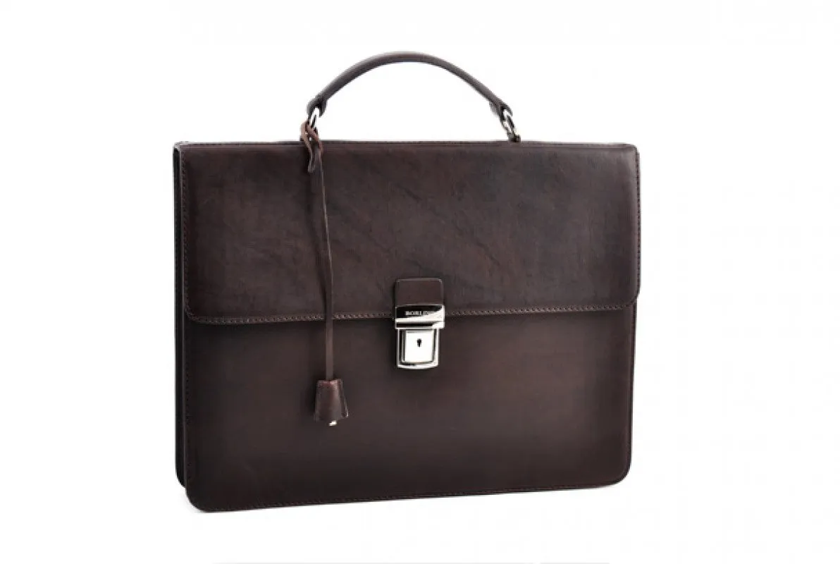 Slim Leather Briefcase - The Forza - Walnut Brown