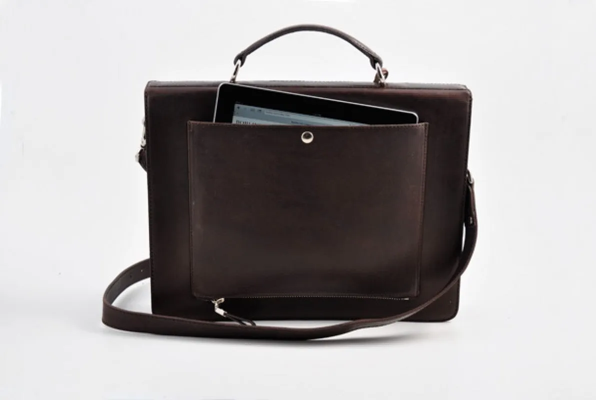 Slim Leather Briefcase - The Forza - Walnut Brown