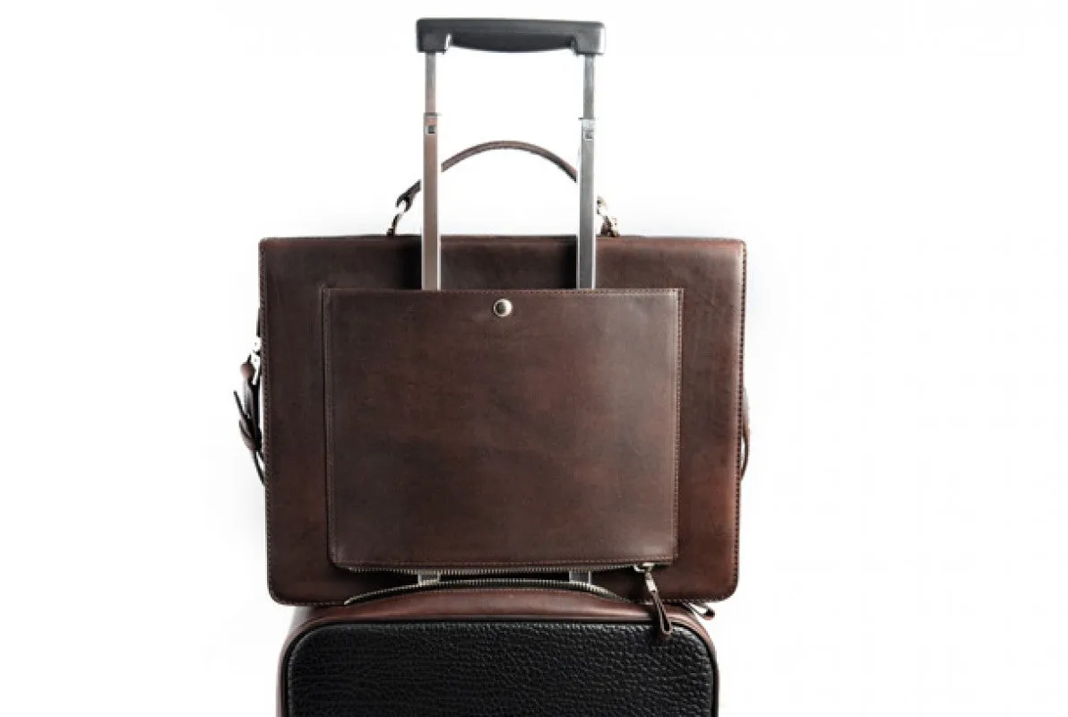 Slim Leather Briefcase - The Forza - Walnut Brown