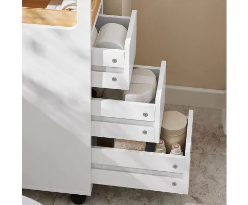 Storage Cart Narrow Cabinet Wheels Tray Drawers