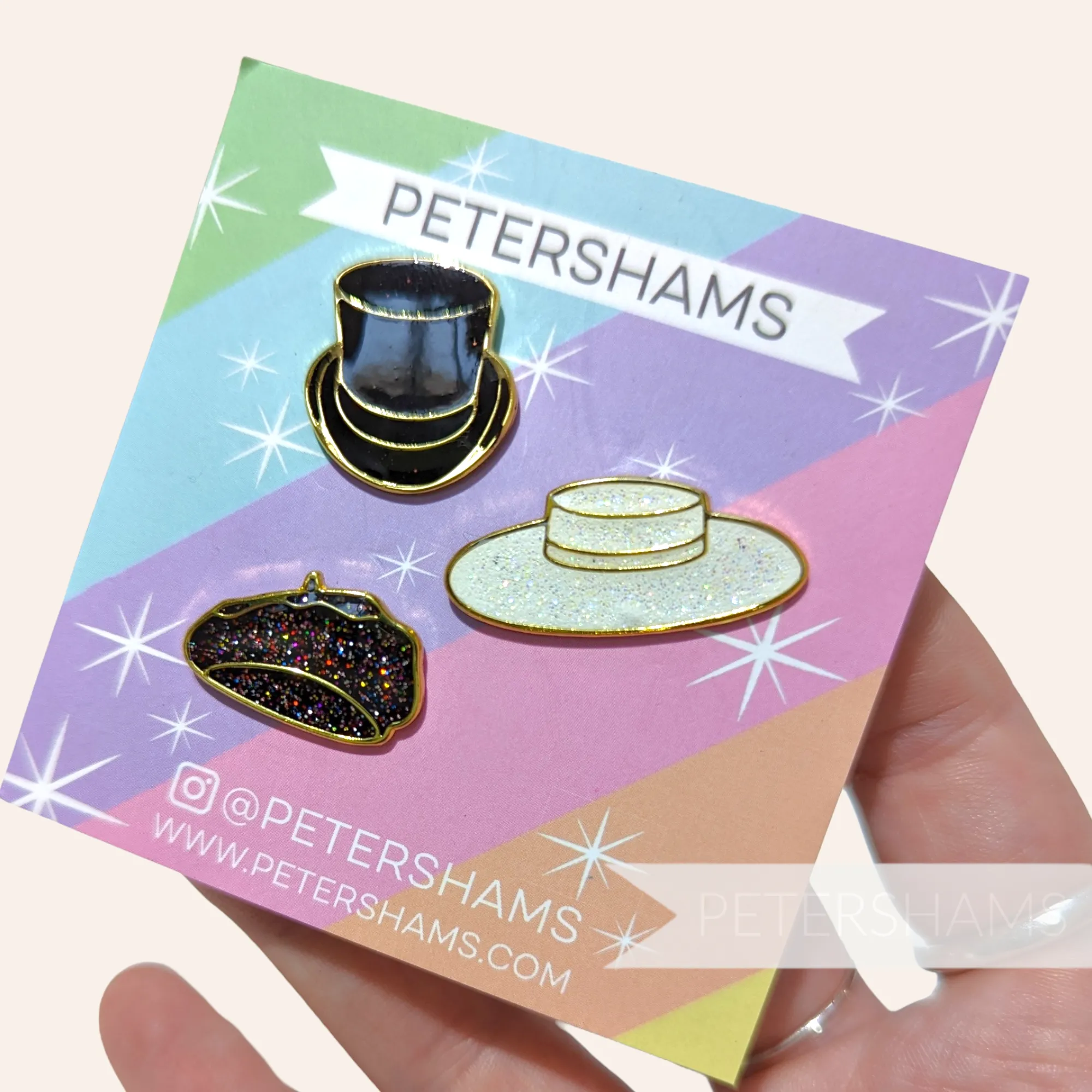 Super Cute Glittery Hat Pin Badges - Set of 3