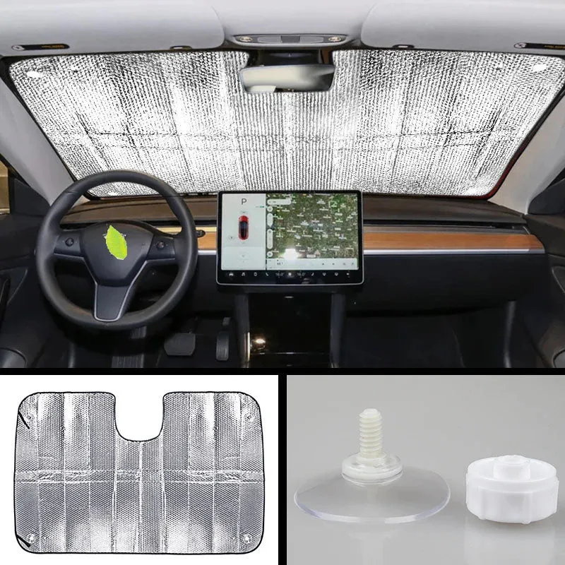 TAPTES Front Windshield Sunshade for Model 3 2019-2021 Foldable Sucker Windshield Sun Shade