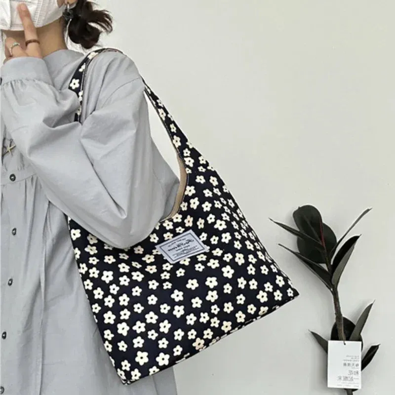 TAVIMART  -  Vintage Sweet Flower Print Tote Bag Office Lady Fashion Fairy Chic Women Handbags All Match Canvas Casual Shoulder Underarm Bag