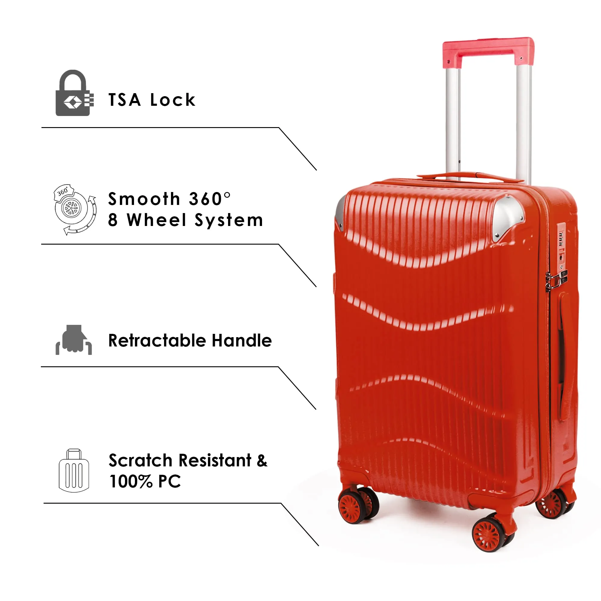 THE CLOWNFISH Ballard Series Luggage Abs & Polycarbonate Exterior Suitcase 8 Wheel Spinner Hardside Trolley Bag With Tsa Lock- Red (Small Size, 55 Cm-22 Inch), 35 Centimeters, 23 Centimeters