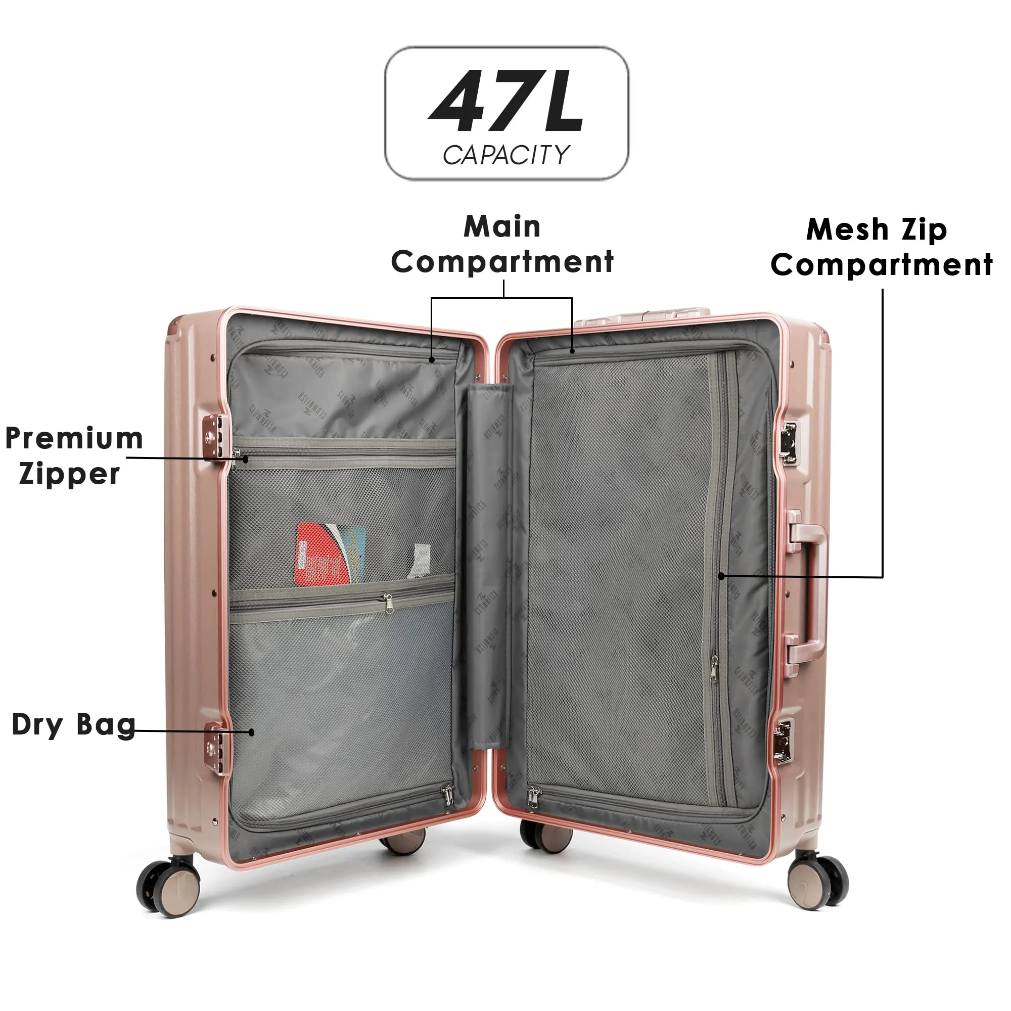 THE CLOWNFISH Combo of 2 Stark Series Luggage Polycarbonate Hard Case Suitcases Eight Wheel Trolley Bags with Double TSA Locks- Crimson Red (Medium 67 cm-26 inch, Small 57 cm-22 inch)