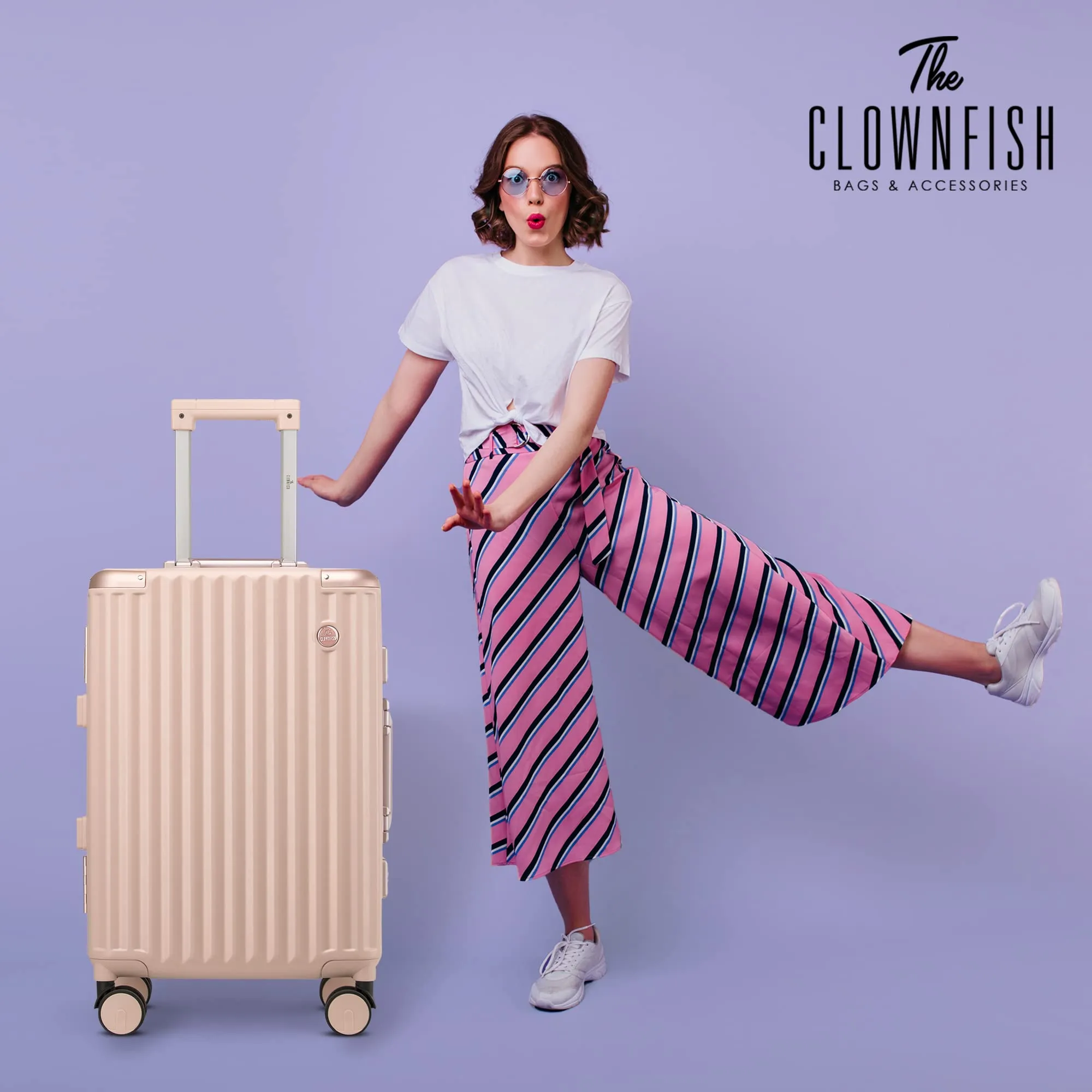 THE CLOWNFISH Combo of 2 Stark Series Luggage Polycarbonate Hard Case Suitcases Eight Wheel Trolley Bags with Double TSA Locks- Crimson Red (Medium 67 cm-26 inch, Small 57 cm-22 inch)