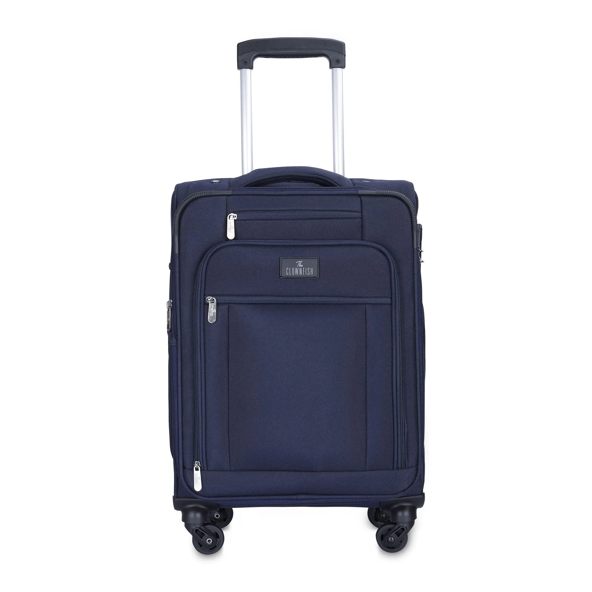 THE CLOWNFISH Jarek Series Luggage Polyester Soft Case Expandable Capacity 4 Wheels Suitcase Four Spinner Wheels Trolley Bag - Navy Blue (57 Cm, 22 Inch), Small