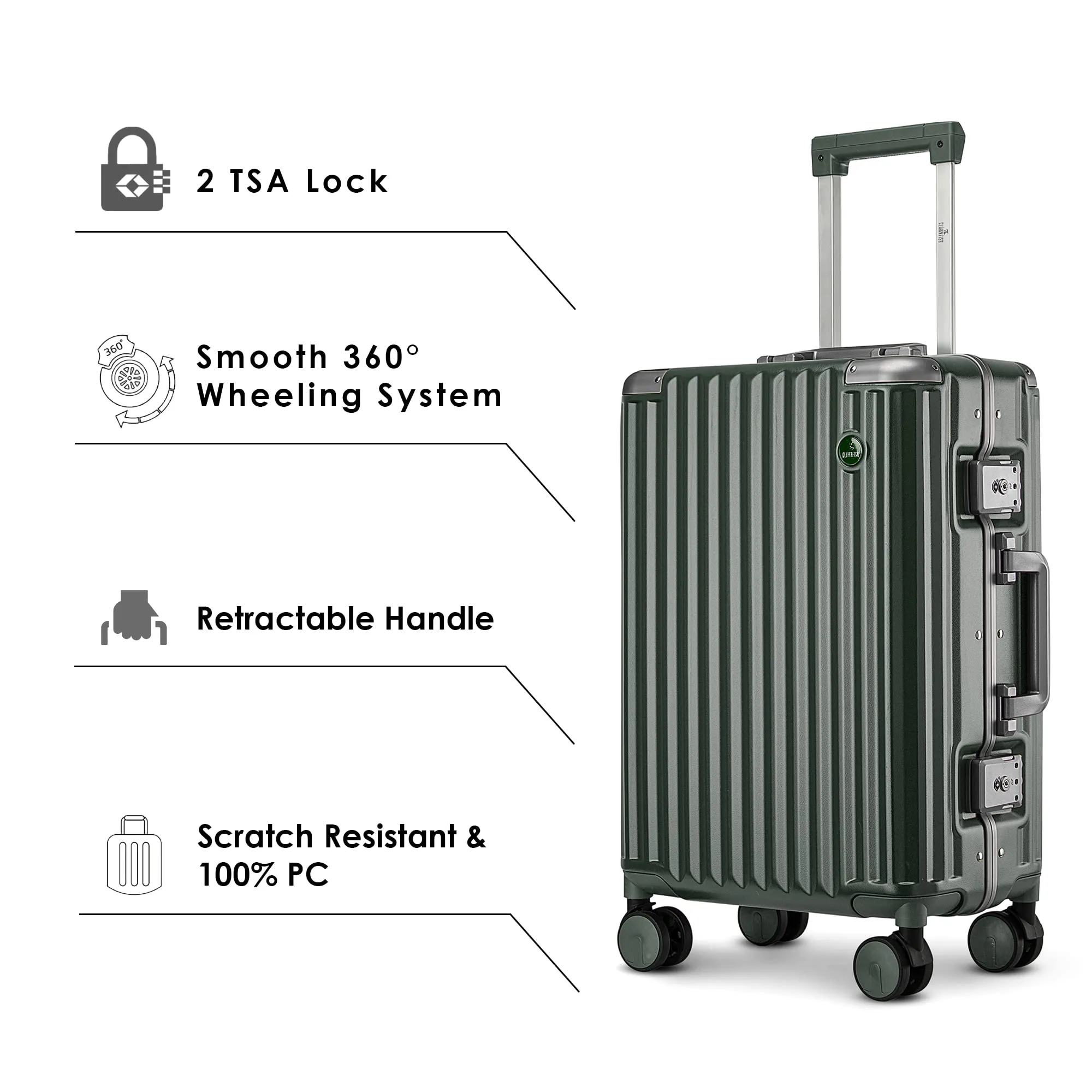 THE CLOWNFISH Stark Series Luggage PolyCarbonate Hard Case Suitcase Eight Wheel Trolley Bag with Double TSA Locks- Forest Green (Small size, 57 cm-22 inch)