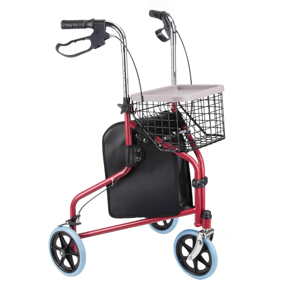 TheLAShop 3-Wheel Folding Walker Rollator w/ Brakes Basket & Pouch