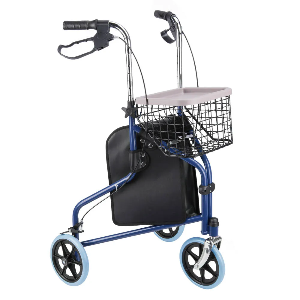 TheLAShop 3-Wheel Folding Walker Rollator w/ Brakes Basket & Pouch