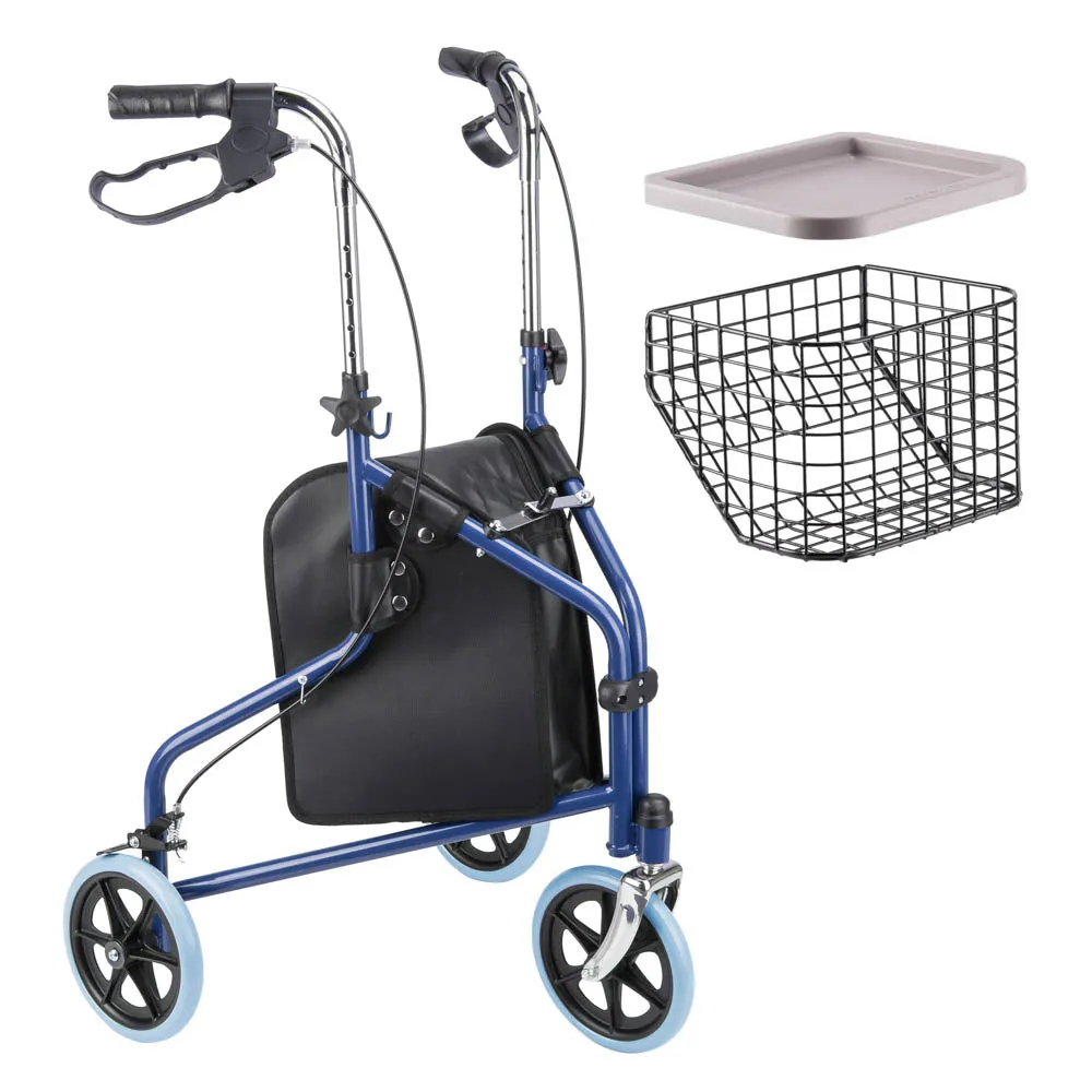 TheLAShop 3-Wheel Folding Walker Rollator w/ Brakes Basket & Pouch