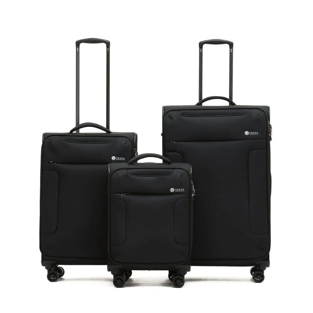 Tosca So Lite 3 Piece Softsided SuperLight Luggage Set - Black