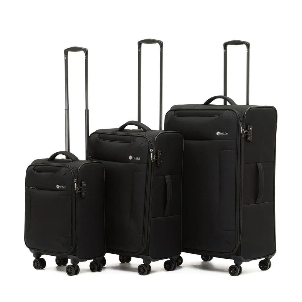 Tosca So Lite 3 Piece Softsided SuperLight Luggage Set - Black