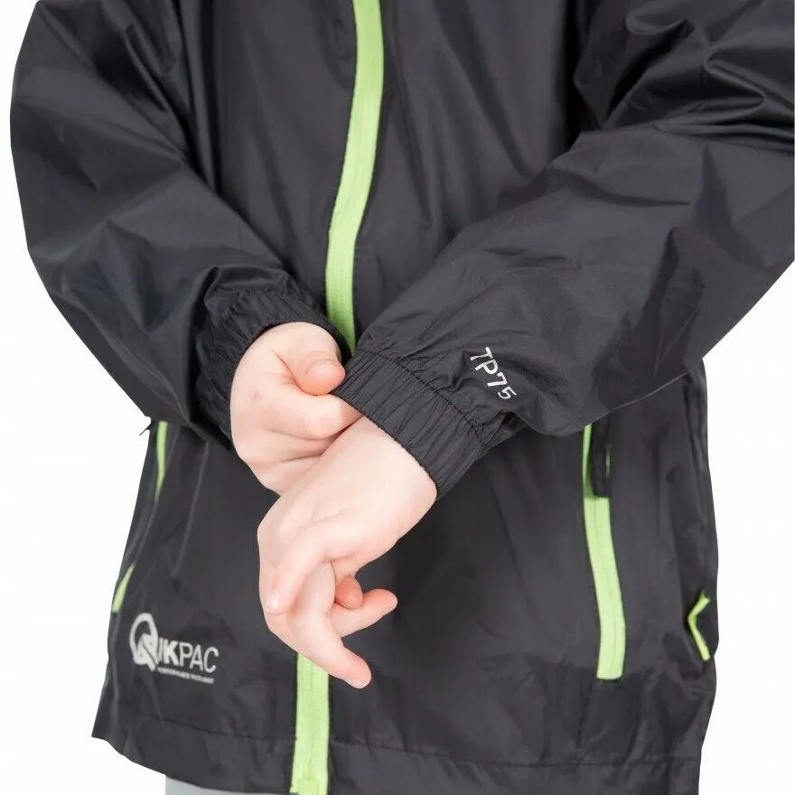 Trespass Qikpac Kids Packaway Jacket Zip Up Waterproof Hooded Coat Boys Girls