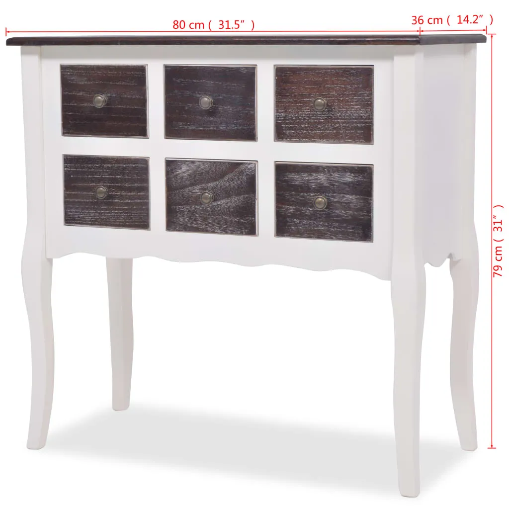 vidaXL Console Cabinet 6 Drawers Brown and White Wood