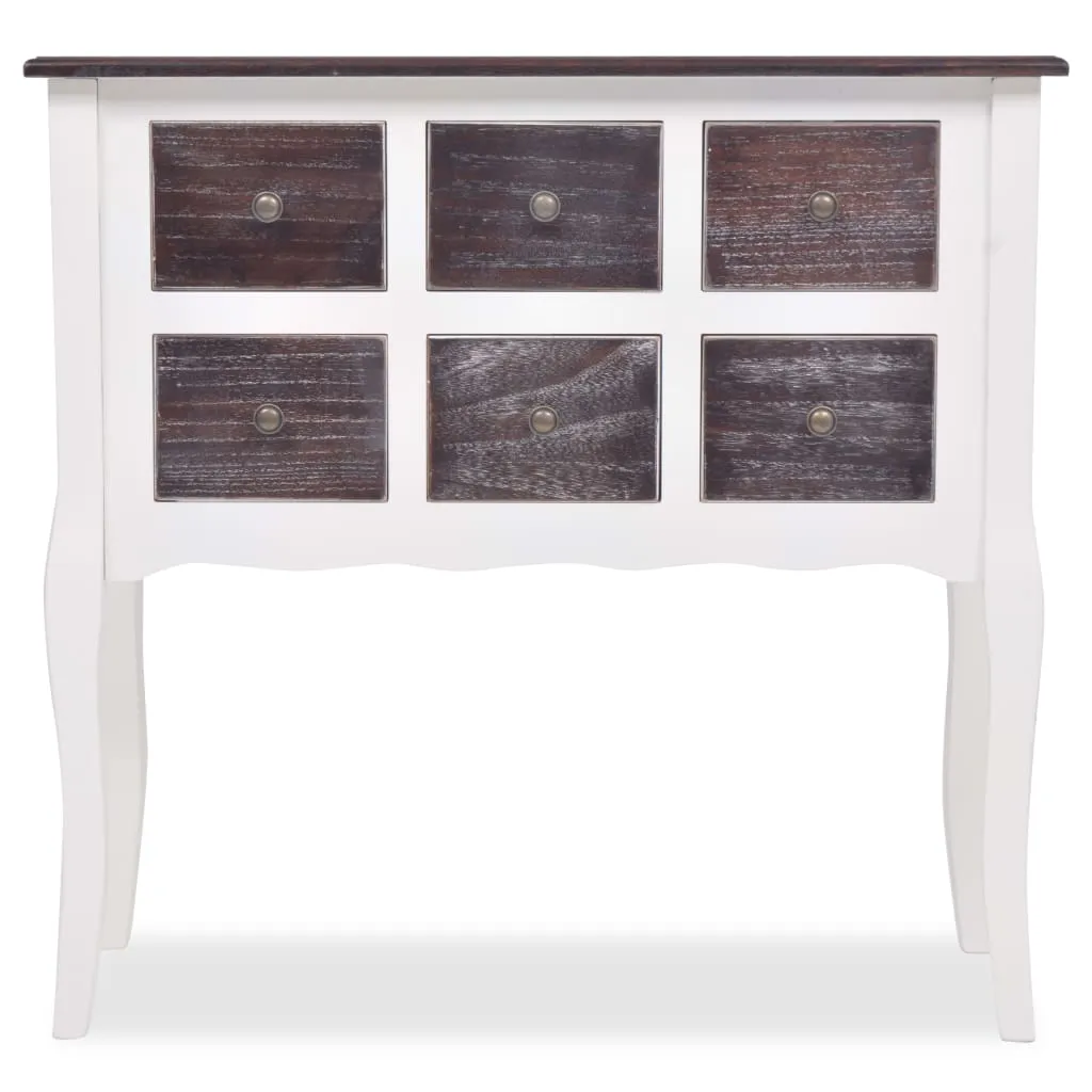 vidaXL Console Cabinet 6 Drawers Brown and White Wood