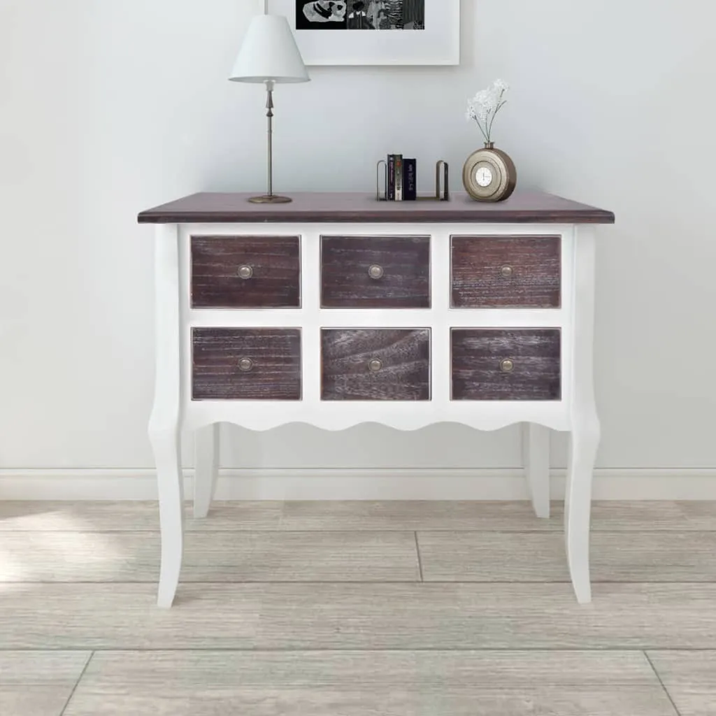 vidaXL Console Cabinet 6 Drawers Brown and White Wood