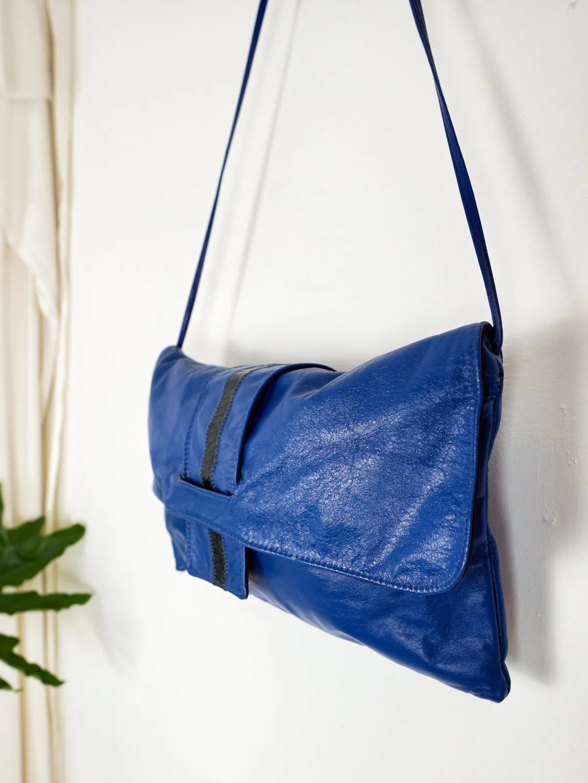 Vintage Cobalt Snakeskin Leather Bag