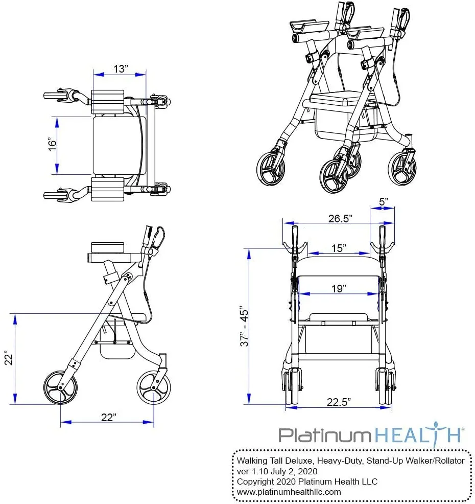 Walking Tall Deluxe Stand-Up Walker/Rollator with Elbow Support