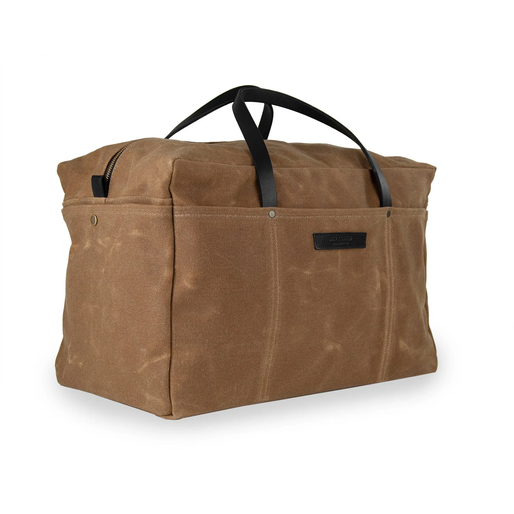 Waxed Canvas Duffle Bag - Brush Brown With Black Leather