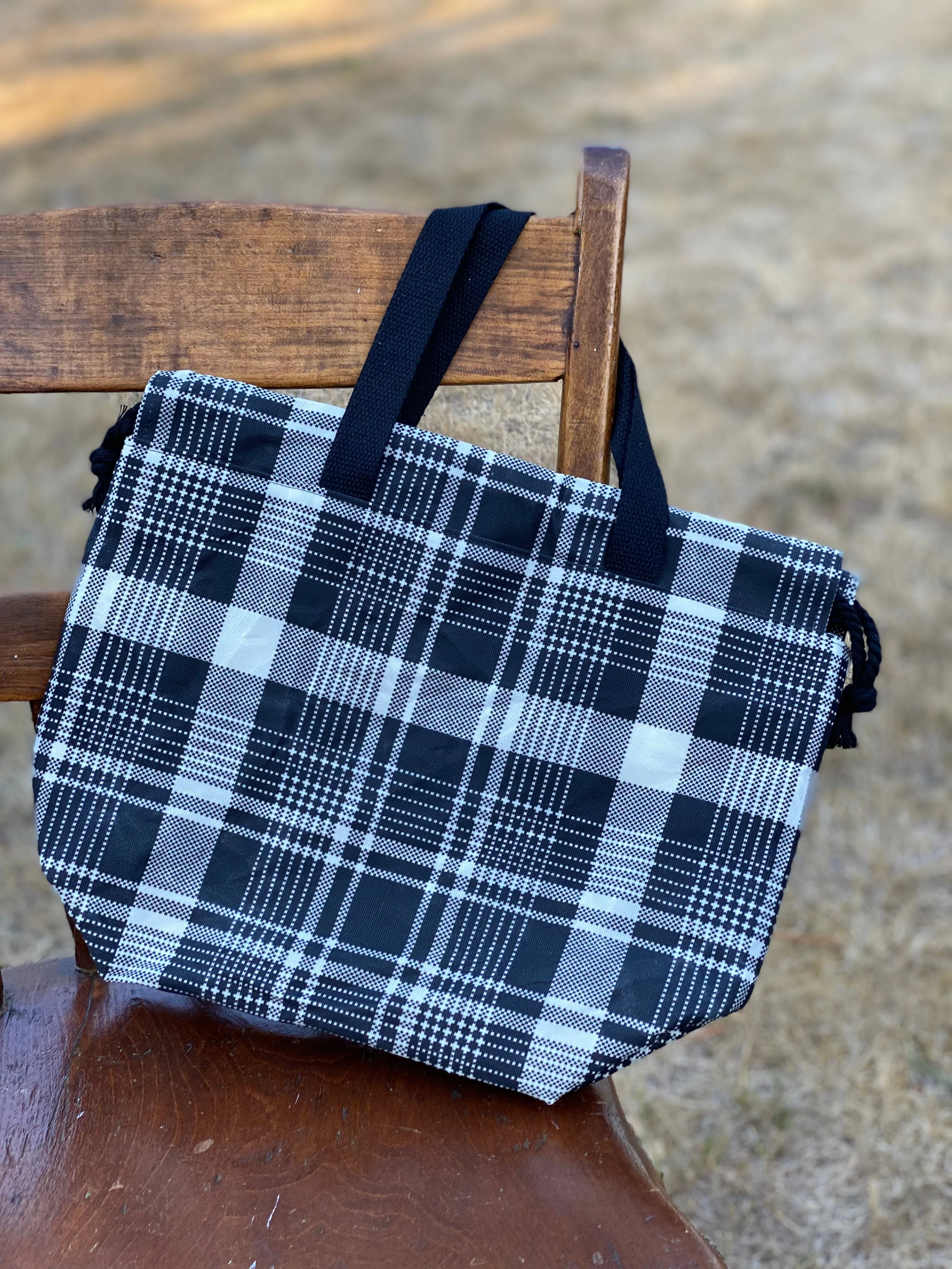 Waxed Canvas Plaid Project Bag,  Canvas Project Bag, Project Bag for Knitters, Crochet Project Bag,