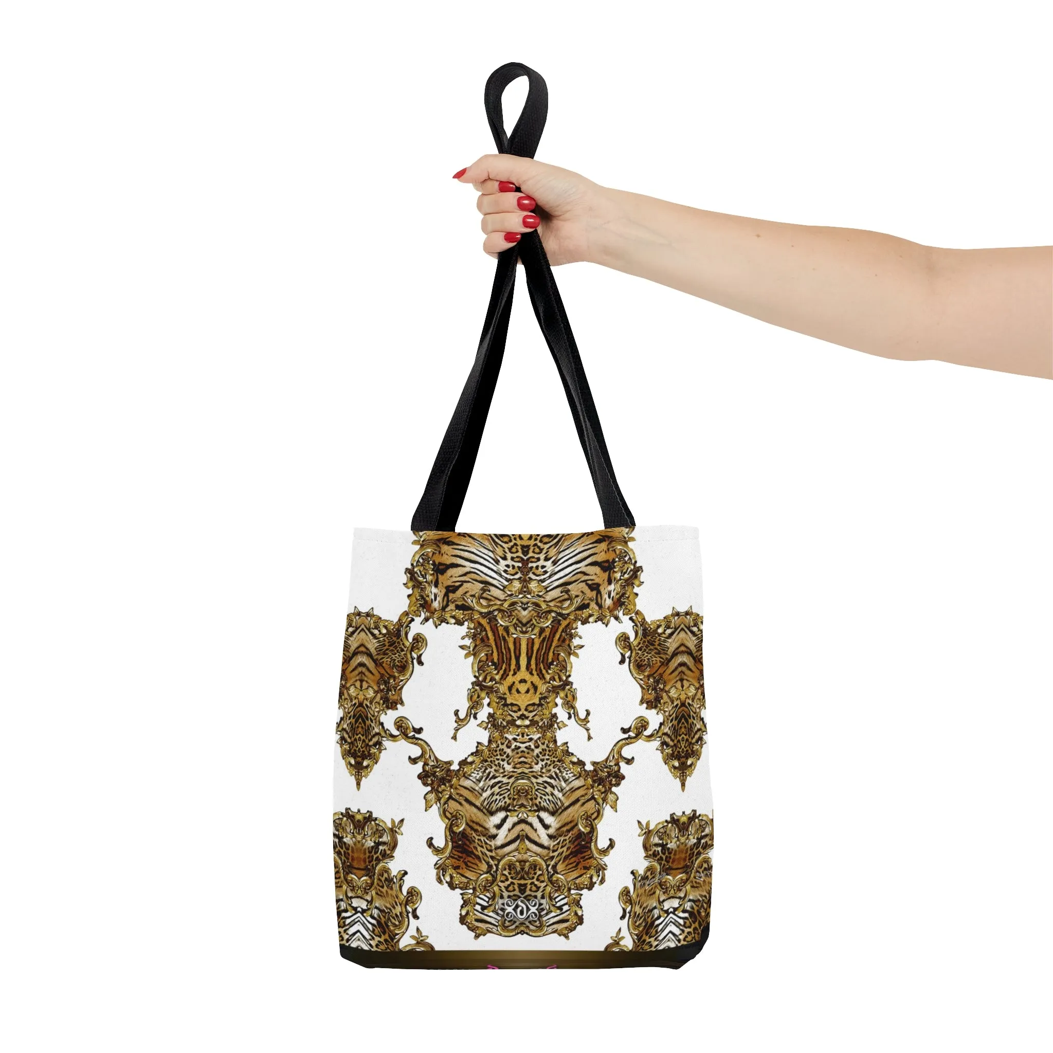 White Animal Print Bag Canvas Tote Bag Tiger Print Handbag White Tote Bag in 3 Sizes | 0009