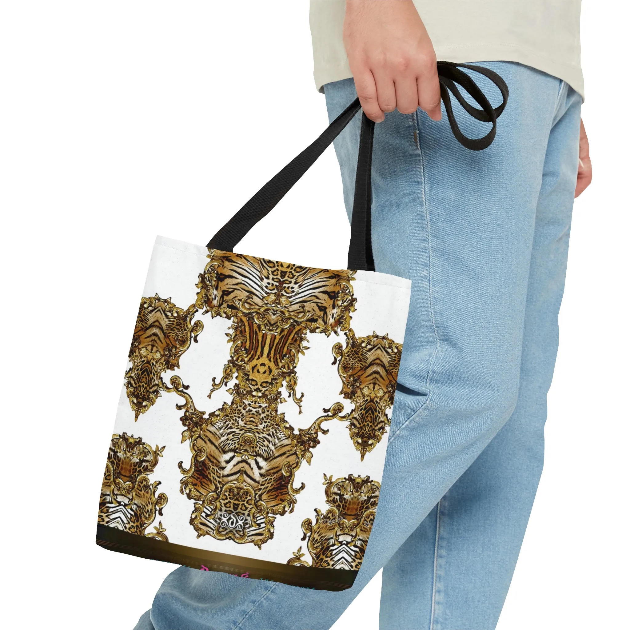 White Animal Print Bag Canvas Tote Bag Tiger Print Handbag White Tote Bag in 3 Sizes | 0009