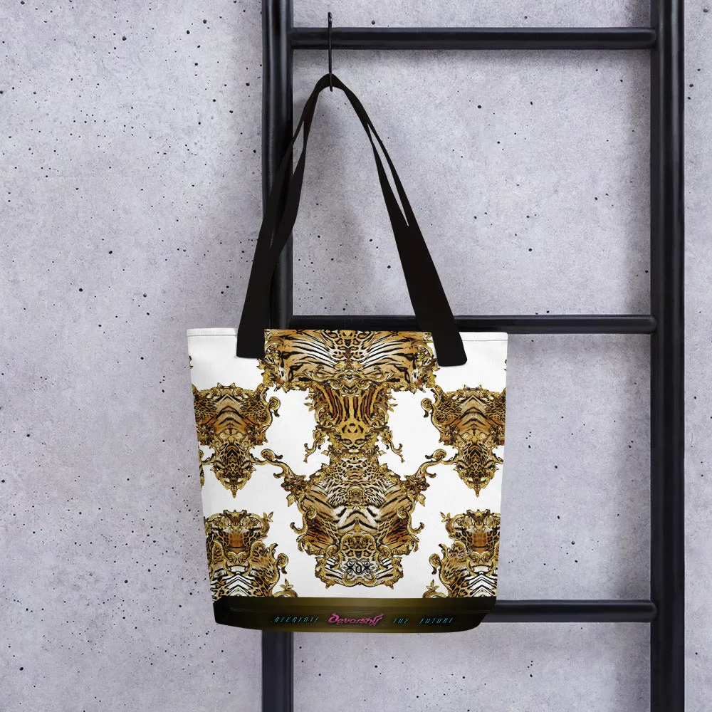 White Animal Print Bag Canvas Tote Bag Tiger Print Handbag White Tote Bag in 3 Sizes | 0009