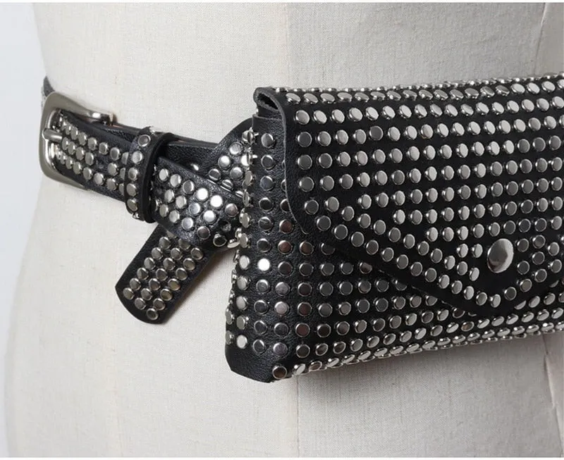 Women's Rivet Studded Leather Purse - Belt Bag