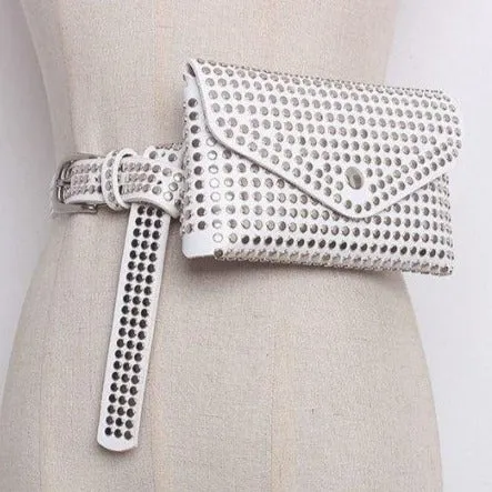 Women's Rivet Studded Leather Purse - Belt Bag