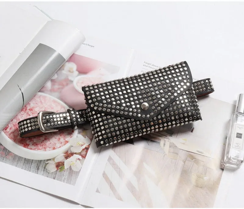 Women's Rivet Studded Leather Purse - Belt Bag