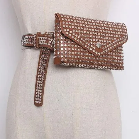 Women's Rivet Studded Leather Purse - Belt Bag