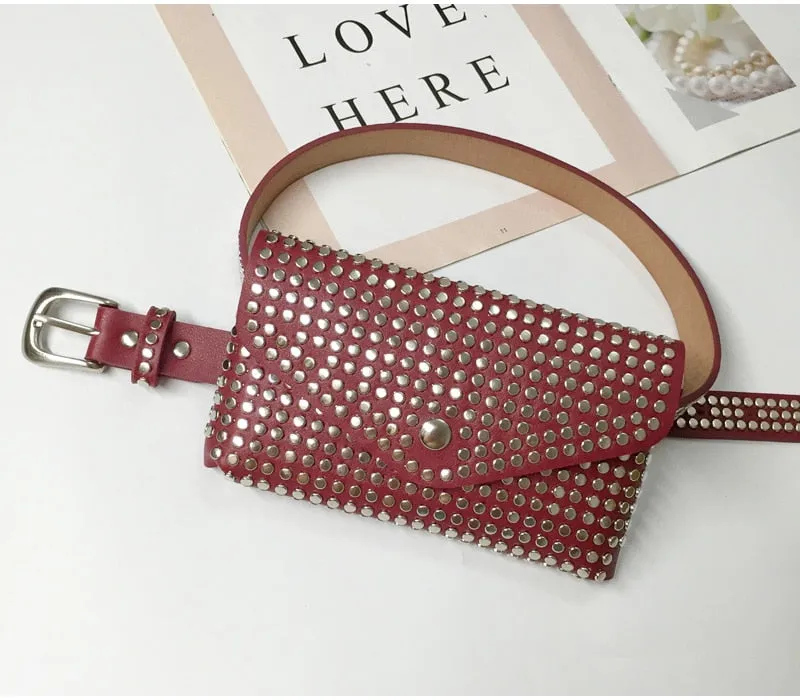 Women's Rivet Studded Leather Purse - Belt Bag