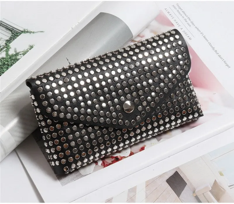 Women's Rivet Studded Leather Purse - Belt Bag