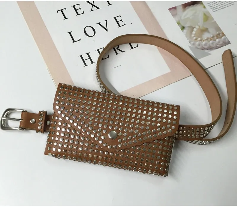 Women's Rivet Studded Leather Purse - Belt Bag