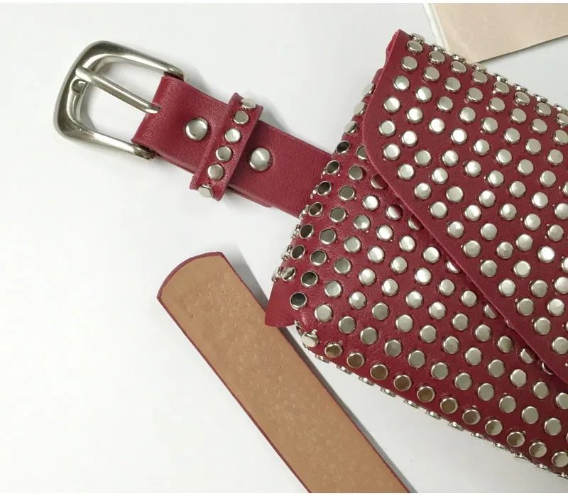 Women's Rivet Studded Leather Purse - Belt Bag