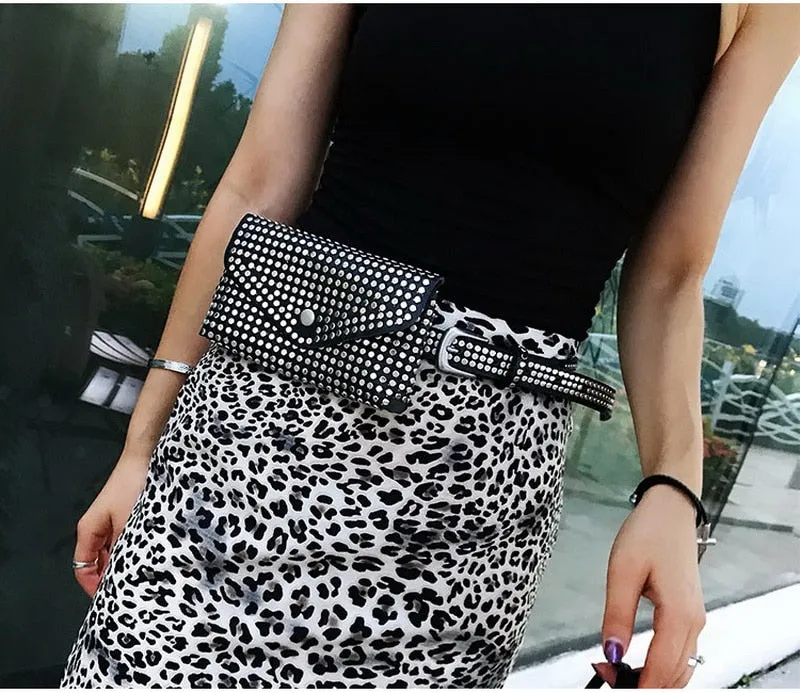 Women's Rivet Studded Leather Purse - Belt Bag