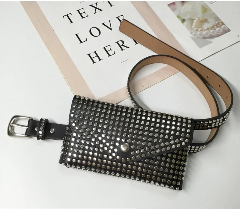 Women's Rivet Studded Leather Purse - Belt Bag