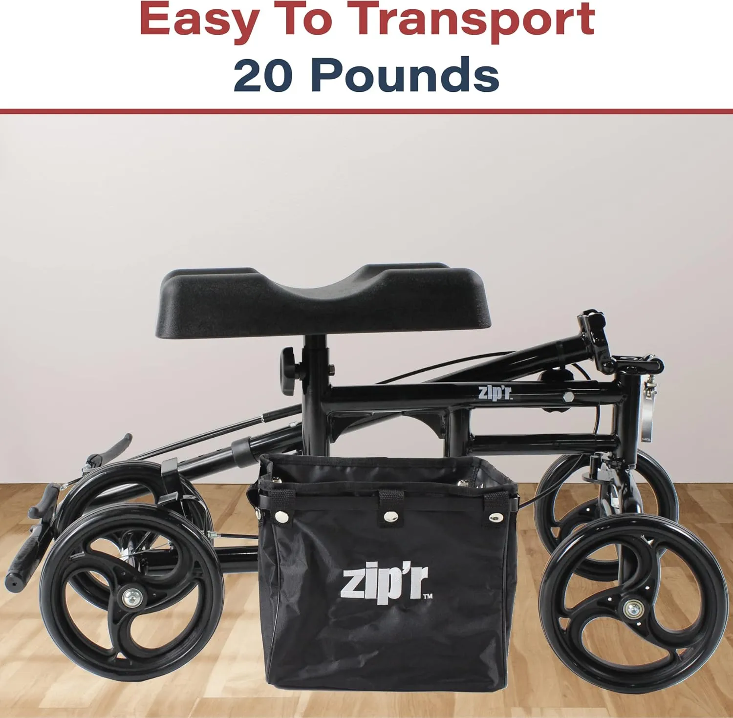 Zip'r Coaster Knee Scooter with Storage 300 Lbs Capacity for 4'9"-6'4" Riders Ambidextrous Brake ZIP24BLK New