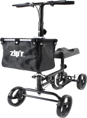 Zip'r Coaster Knee Scooter with Storage 300 Lbs Capacity for 4'9"-6'4" Riders Ambidextrous Brake ZIP24BLK New