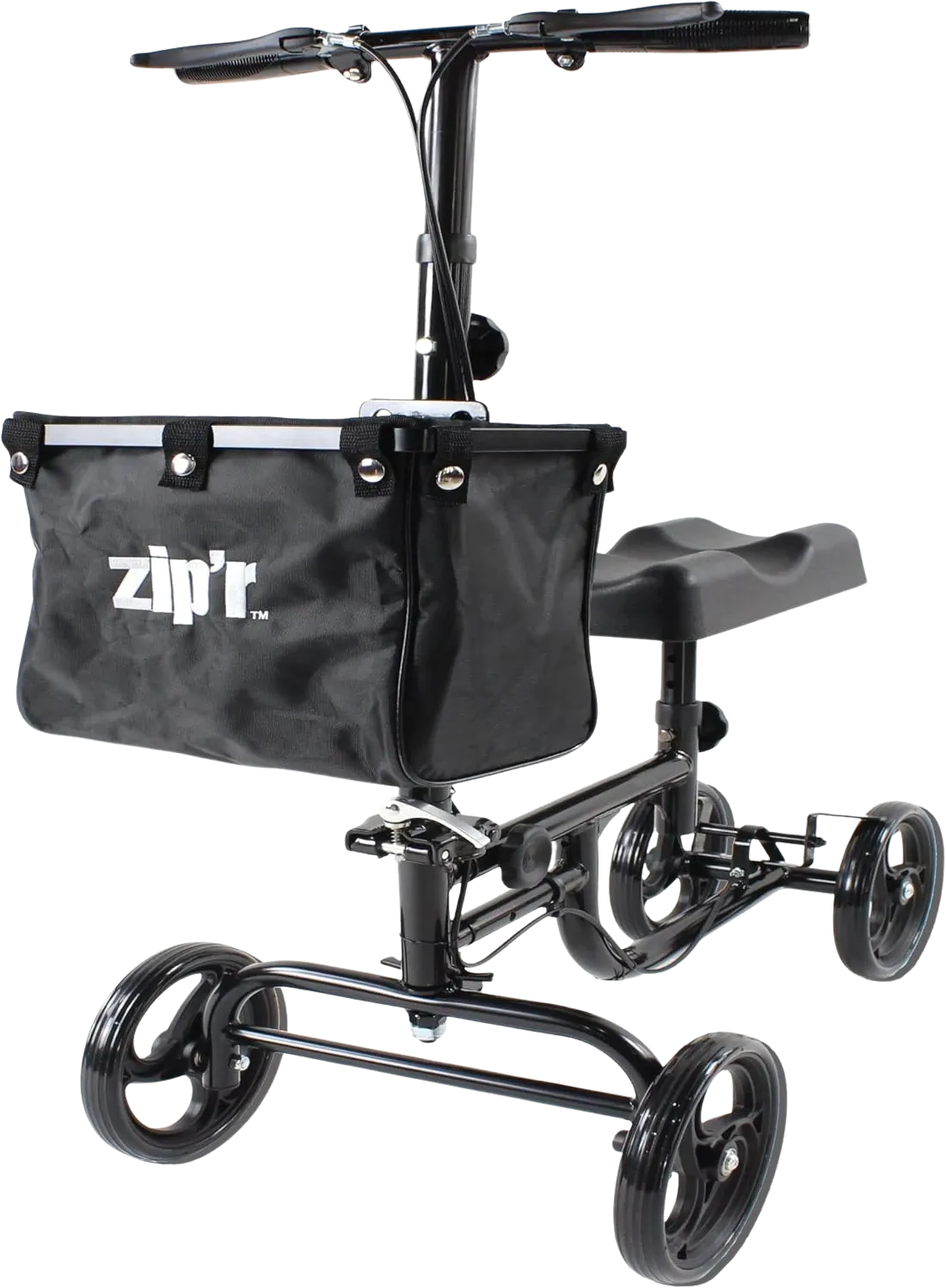 Zip'r Coaster Knee Scooter with Storage 300 Lbs Capacity for 4'9"-6'4" Riders Ambidextrous Brake ZIP24BLK New