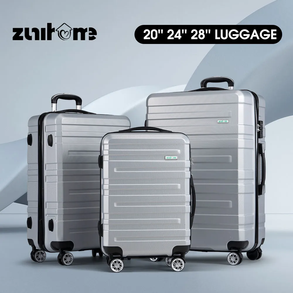 ZUNI 3PCS Luggage Suitcase Trolley Set Travel TSA Lock Storage Hard Case Sliver